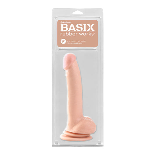 Basix Rubber Works 9 in. Suction Cup Dong With Balls Beige