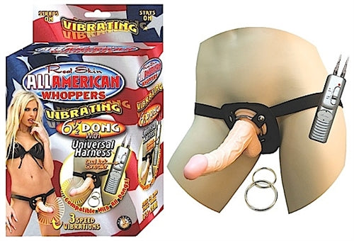 All American Whoppers Vibrating 6.5-Inch Dong With Universasl Harness - Flesh Default Title Nasstoys Toys - Fetish