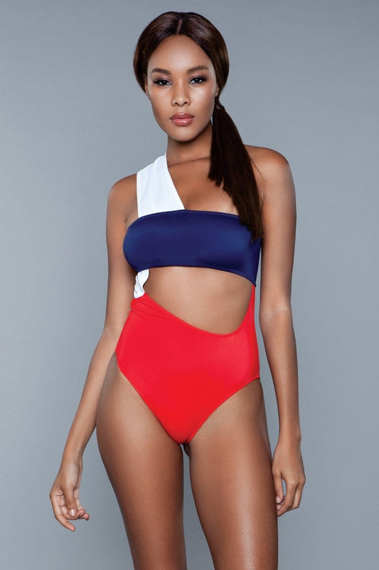The "Sleek Silhouette" collection combines a daring one-shoulder design with a tastefully placed cut-out that accentuates your curves, creating a captivating visual appeal. Perfect for those seeking a unique blend of modern style and timeless sophistication, this one-piece swimsuit promises to be your standout choice for making waves in style. Asymmetrical one-shoulder neckline Bandeau top Front and back cut-out design Moderate coverage bottom comes in solid black and color block Hand wash in cold water, d