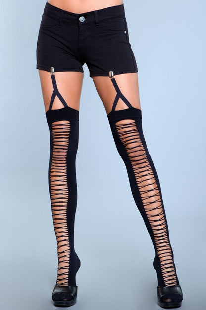 1929 Illusion Clip Garter Thigh Highs Black 0 Be Wicked Women - Lingerie – Hosiery