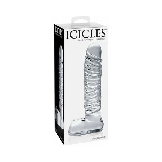 Icicles No. 63 Ribbed Realistic 8.5 in. Glass Dildo Clear
