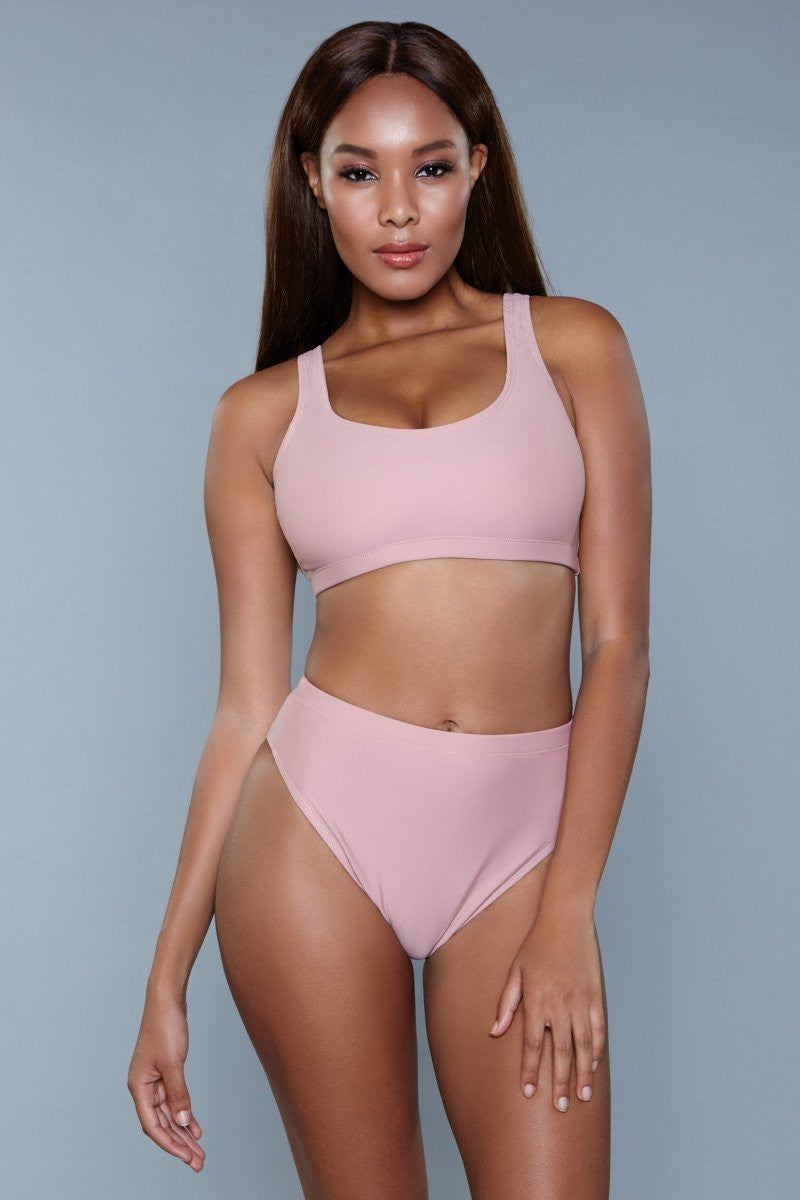 Vera 2 Piece Set Sleeveless Deep U back High-waisted bottom Brazilian cut bottom Hand wash cold separately, line dry. Do not twist or wring. Be Wicked Swimwear Polybag Packaging Self: 100% Nylon Lining: 95% Polyester 5% Spandex Made in China
