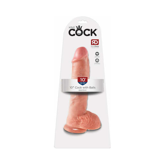 King Cock 10 in. Cock With Balls Realistic Suction Cup Dildo Beige