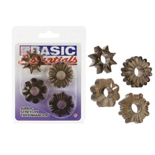 Basic Essentials 4 Pack - Smoke Default Title CalExotics - California Exotic Novelties Toys - Cockrings