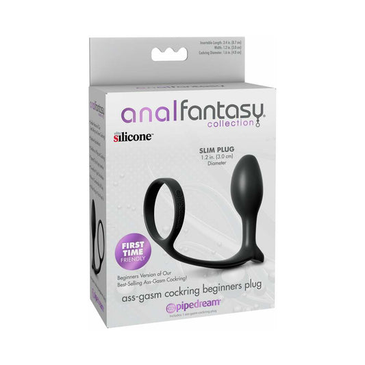 Anal Fantasy Collection Silicone Ass-Gasm Cock Ring Beginner''s Plug Black