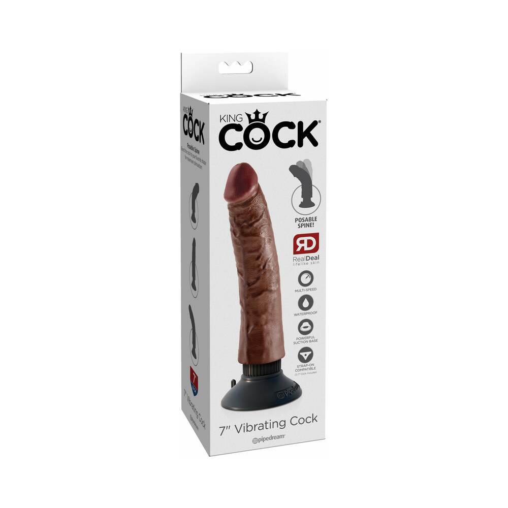 King Cock 7 in. Vibrating Cock Poseable Dildo With Suction Cup Brown