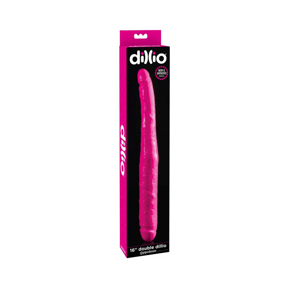 Dillio 16 in. Double Dong Realistic Dual-Ended Dildo Pink