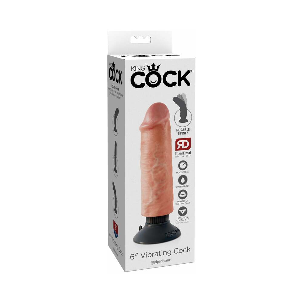 King Cock 6 in. Vibrating Cock Poseable Dildo With Suction Cup Beige