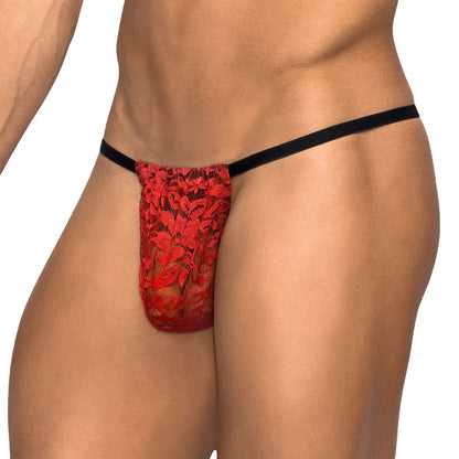 Male Power Stretch Lace Posing Strap Red One Size Default Title Male Power Man