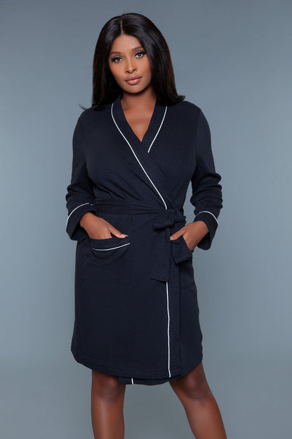 2258 Waffle Robe Black S M Be Wicked Women - Sleepwear - Robes