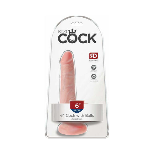 King Cock 6 in. Cock With Balls Realistic Suction Cup Dildo Beige