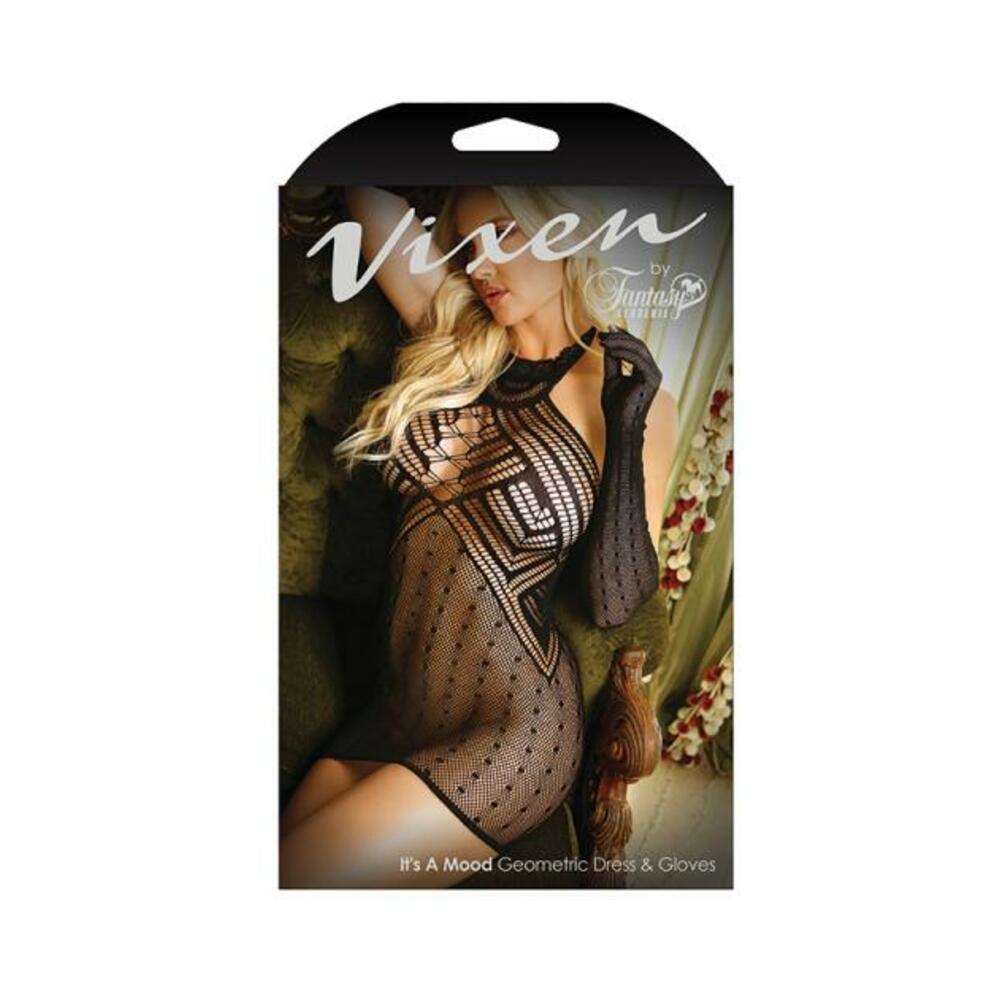 Vixen It's A Mood Geometric Halter Dress & Matching Gloves Black L/xl Default Title Glo Women - Lingerie - Sets