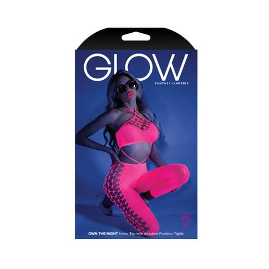 Glow Own The Night Cropped Cut-out Halter Bodystocking Neon Pink Os Default Title Glo Women - Lingerie - Bodystocking