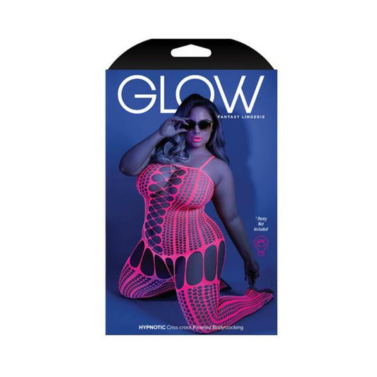 Glow Hypnotic Criss-cross Paneled Bodystocking Neon Pink Qs Default Title Pink Women - Lingerie - Bodystocking