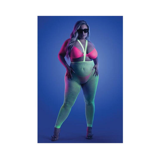 Fantasy Lingerie Glow Come Alive 3-piece Bralette, G-string & Suspender Stockings Set Neon Green Que Default Title Fantasy Lingerie Women - Lingerie - Sets