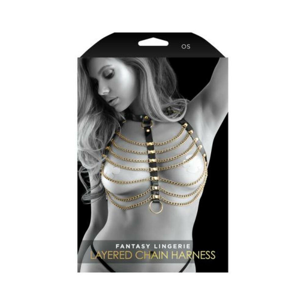 Fantasy Lingerie Glossy Vegan Leather Harness With Layered Chains O/s Default Title Fantasy Lingerie Toys - Fetish