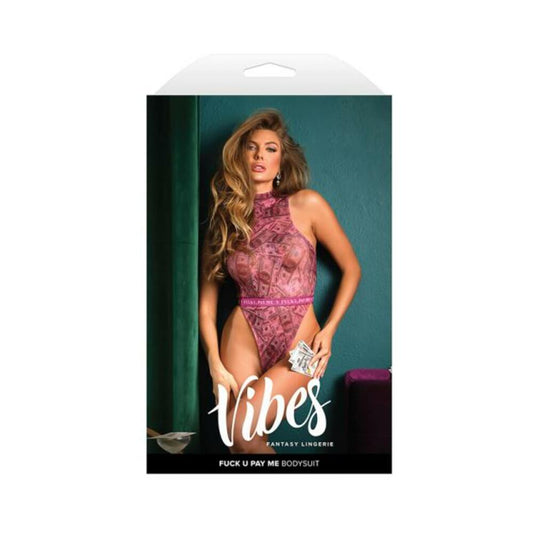 Fantasy Lingerie Vibes Fuck U Pay Me Money-print Sparkle Mesh Bodysuit M/l Default Title Fantasy Lingerie Women - Lingerie - Teddy