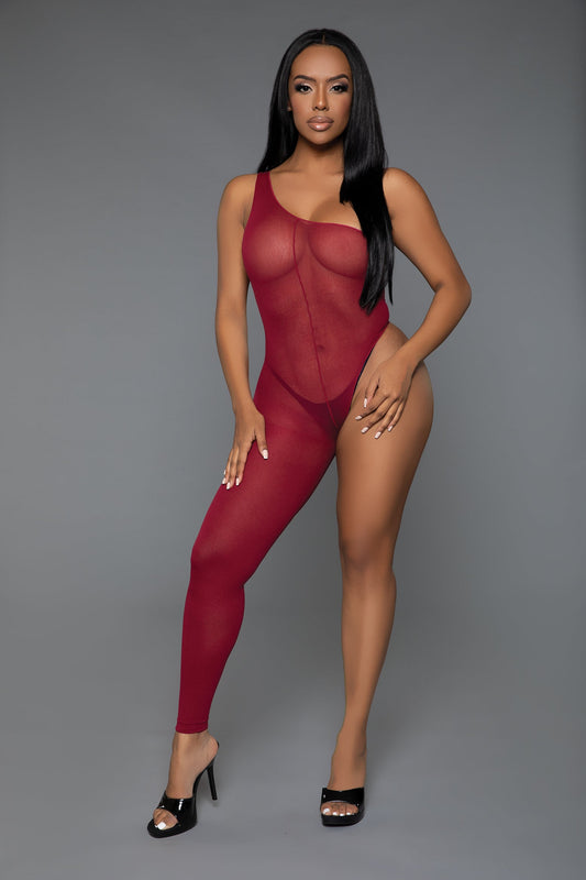 Tell Me You're Mine Bodystocking, sheer curve hugging material for an alluring look. One shoulder Sleeveless One leg Thong not included Follow care instructions