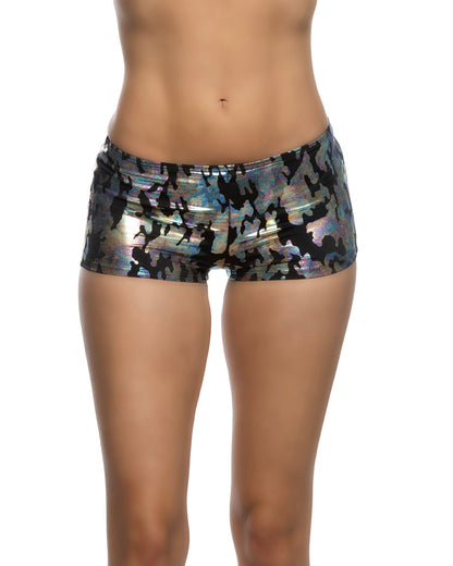 1pc Low Rise Iridescent Camouflage Shorts Black Grey Roma Confidential Costume Women - Bottoms - Short