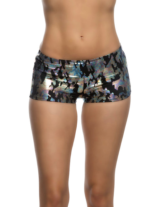 1pc Low Rise Iridescent Camouflage Shorts Black Grey Roma Confidential Costume Women - Bottoms - Short