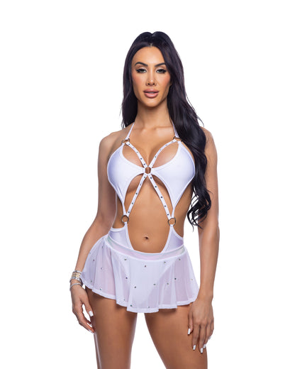 Bedazzled Strappy Romper with Rhinestone Detail Roma Confidential Costume Women - Jumpsuits