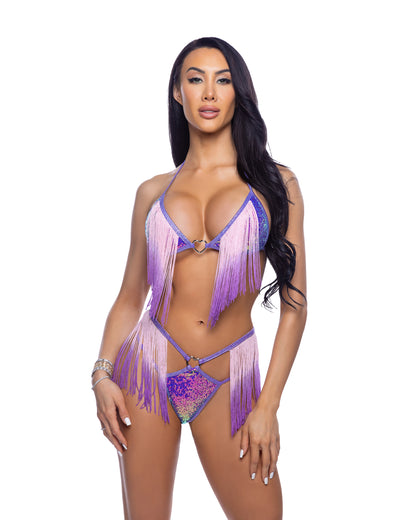 2PC Sequin & Ombre Fringe Short Set Roma Confidential Costume Women - Costumes
