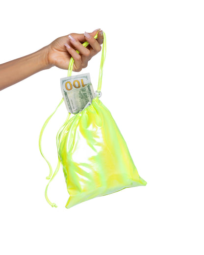 Metallic Iridescent Money Bag Neon Yellow One Size Roma Confidential Costume Women - Costumes