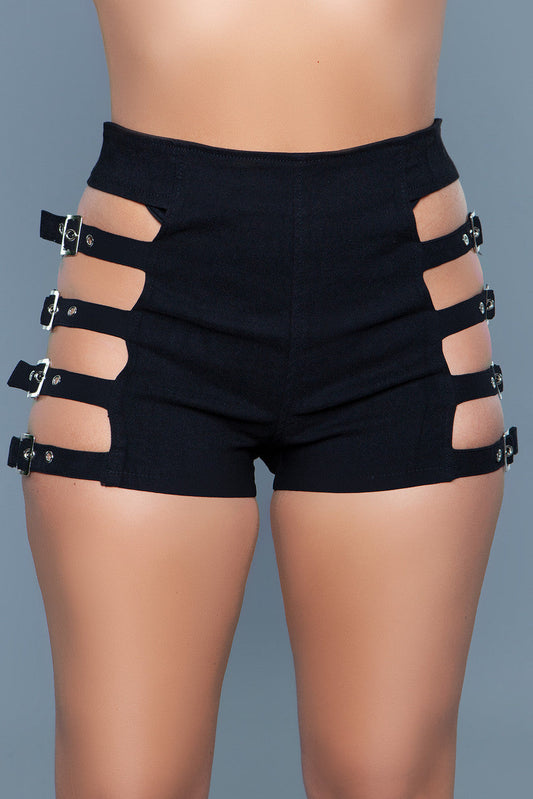 A stunning blend of sophistication and avant-garde style. These shorts are meticulously crafted for fashion-forward individuals who appreciate intricate details and bold statement pieces. High waist Back zipper closure Belted cage detail that shows what’s beneath Wash separately. Professional dry cleaning is recommended.