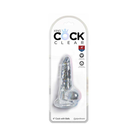 King Cock Clear 4 in. Cock With Balls Realistic Suction Cup Dildo