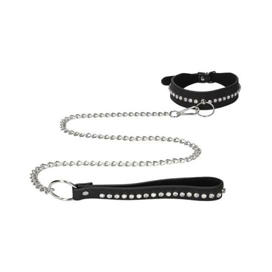 Ouch Diamond Studded Collar With Leash - Black Default Title Shots America Toys - Fetish