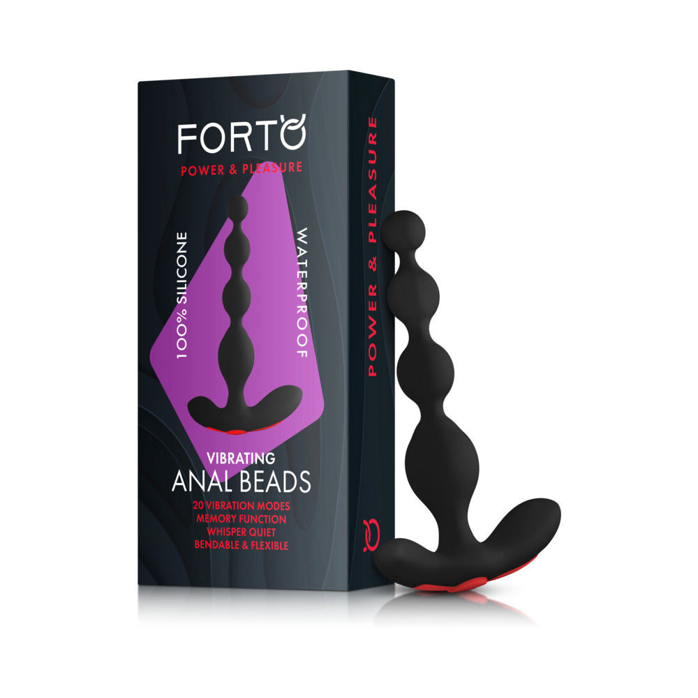 Forto Vibrating Anal Beads Rechargeable Silicone Plug Black