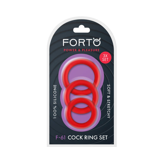 Forto F-61 3-Piece Silicone Cockring Set Red