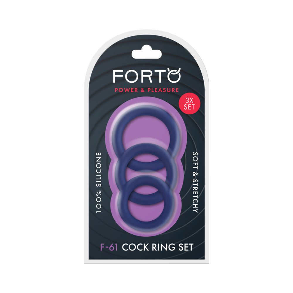 Forto F-61 3-Piece Silicone Cockring Set Blue