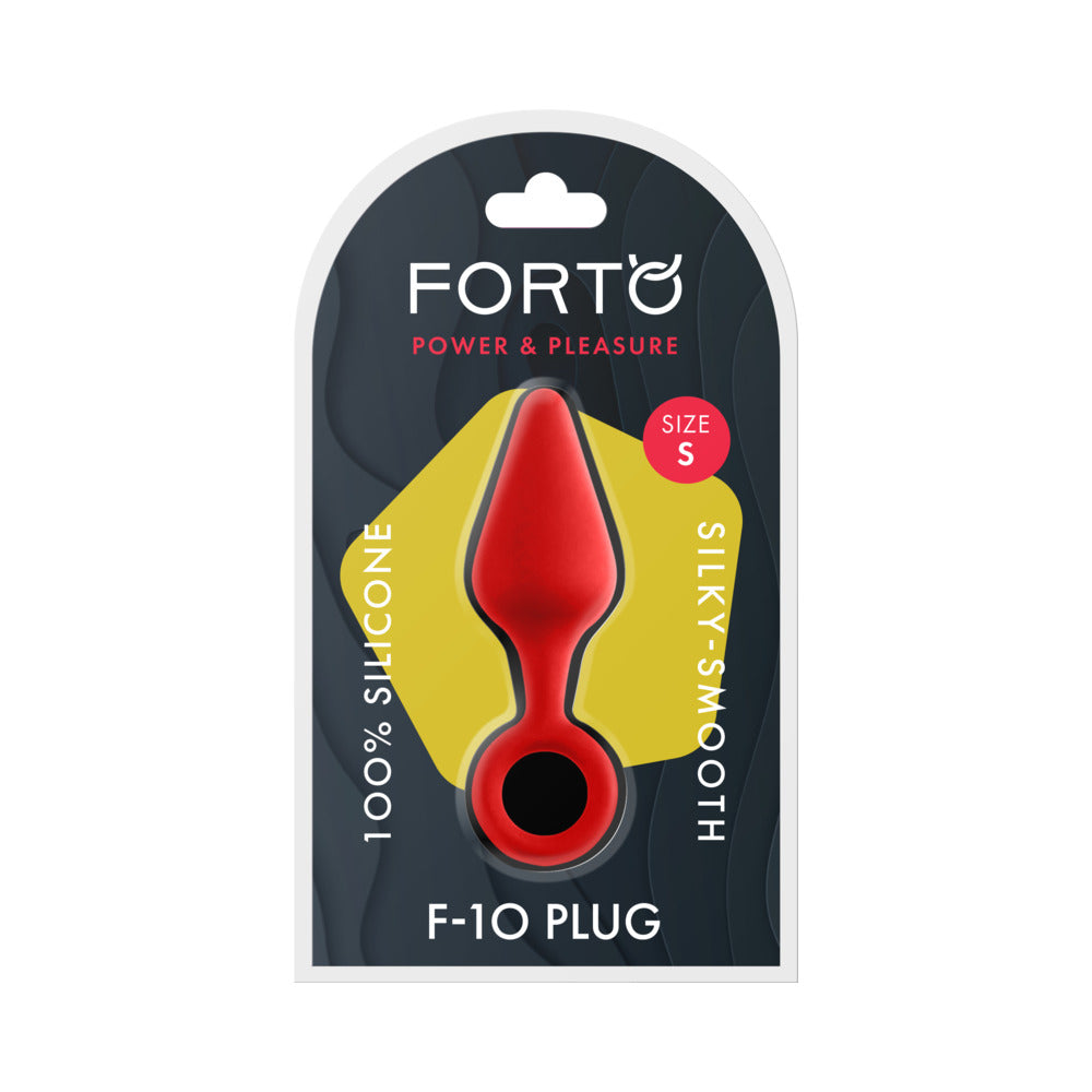 Forto F-10 Silicone Anal Plug with Pull Ring Small Red