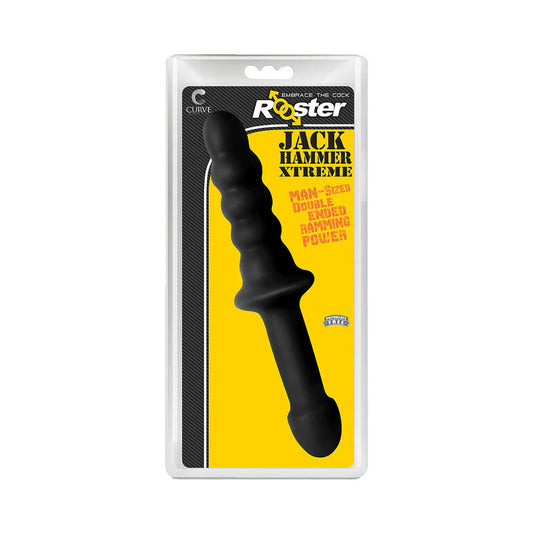 Curve Toys Rooster Jackhammer 11.5 in. Rippled Dildo with Insertable Handle Black X-Large