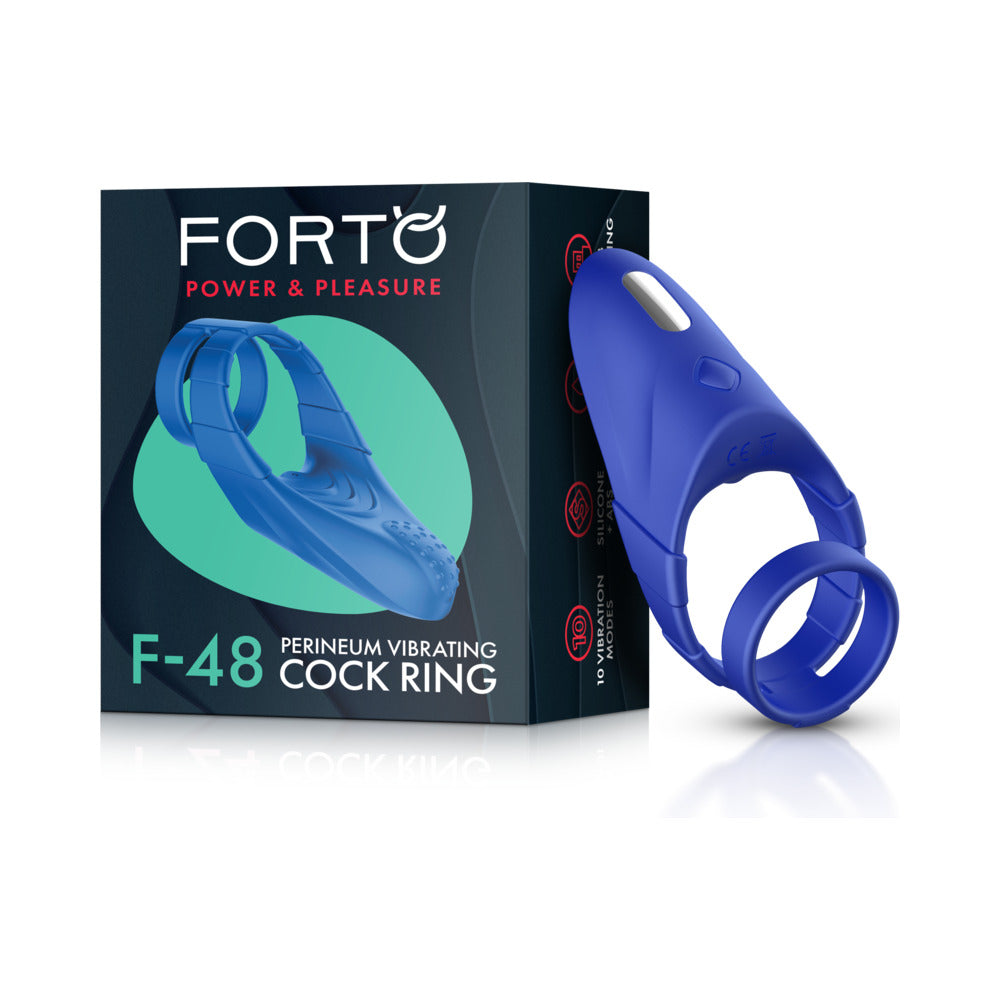Forto F-48 Rechargeable Silicone Perineum Vibrating Double Cockring Blue Default Title Forto Toys - Cockrings