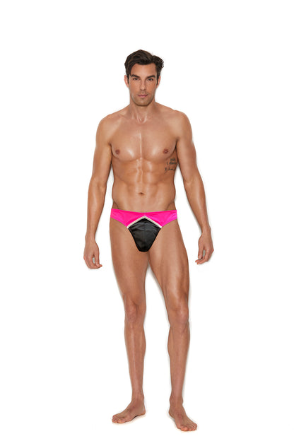 Men's Lycra Thong Black Neon Pink Elegant Moments Men