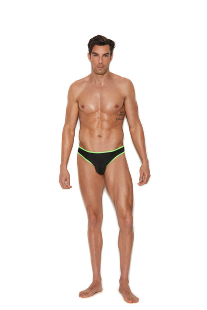 Men's Thong With Neon Green Trim S M Black Elegant Moments Man