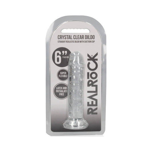 RealRock Crystal Clear Straight 6 in. Dildo Without Balls Clear