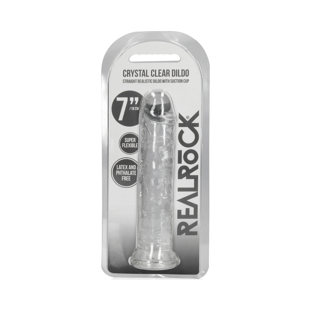 RealRock Crystal Clear Straight 7 in. Dildo Without Balls Clear