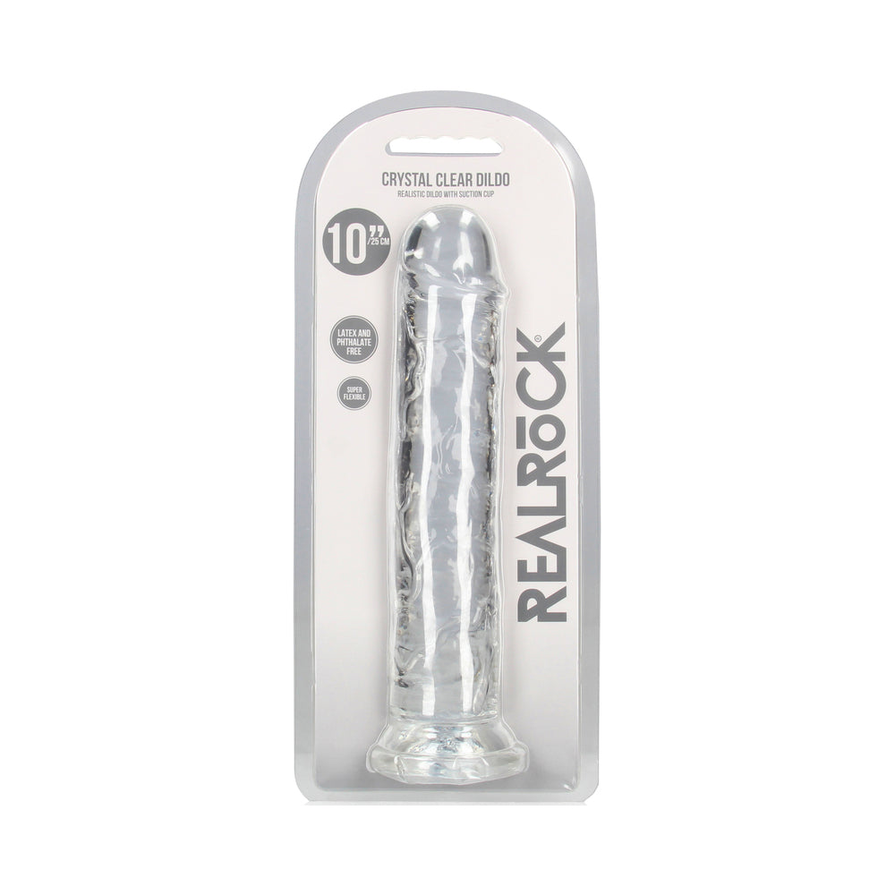 RealRock Crystal Clear Straight 10 in. Dildo Without Balls Clear