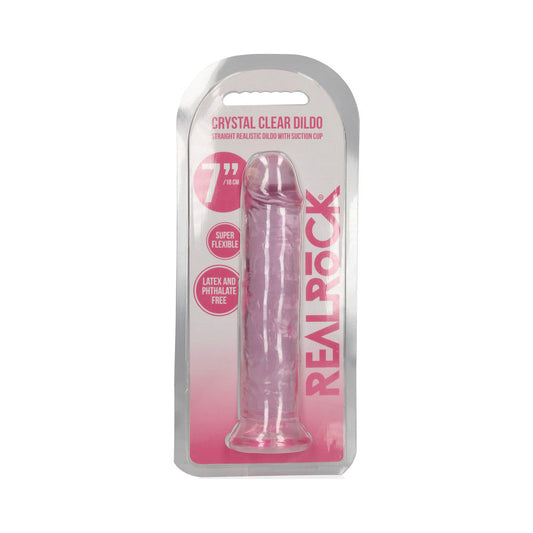 RealRock Crystal Clear Straight 7 in. Dildo Without Balls Pink