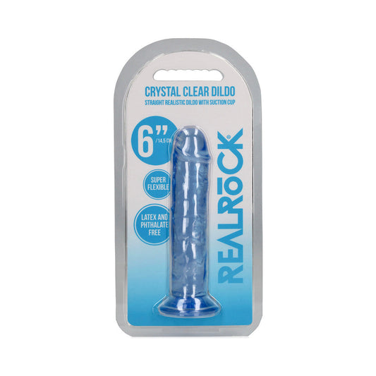 RealRock Crystal Clear Straight 6 in. Dildo Without Balls Blue