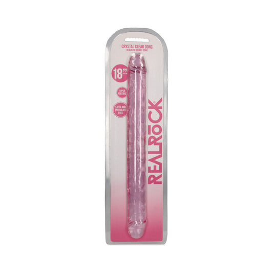 RealRock Crystal Clear Double Dong 18 in. Dual-Ended Dildo Pink