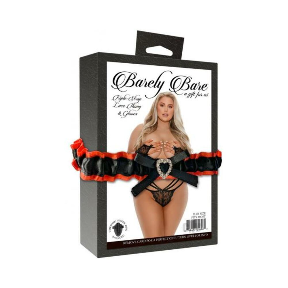 Barely Bare Triple-strap Lace Thong & Glove Plus Size Black Default Title Barely Bare Women - Lingerie - Sets