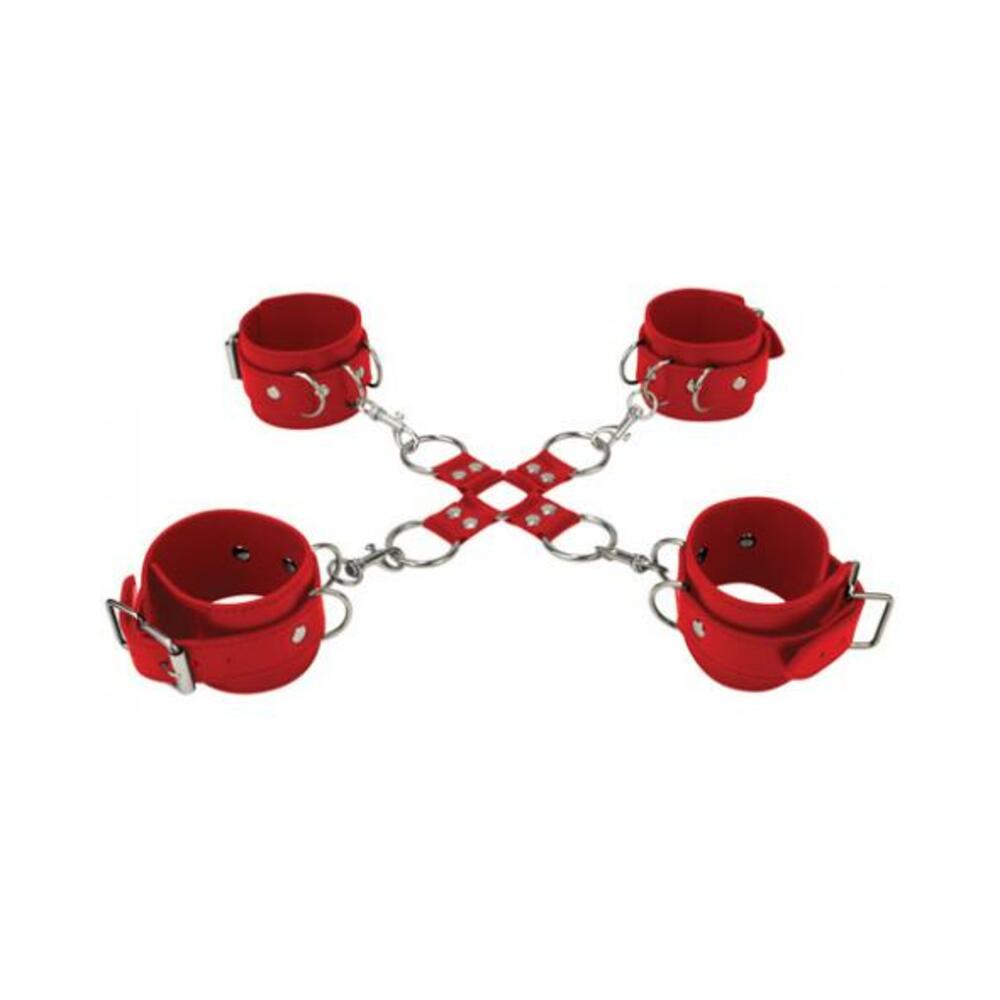 Ouch Leather Hand and Leg Cuffs Red Default Title Shots America Toys - Fetish