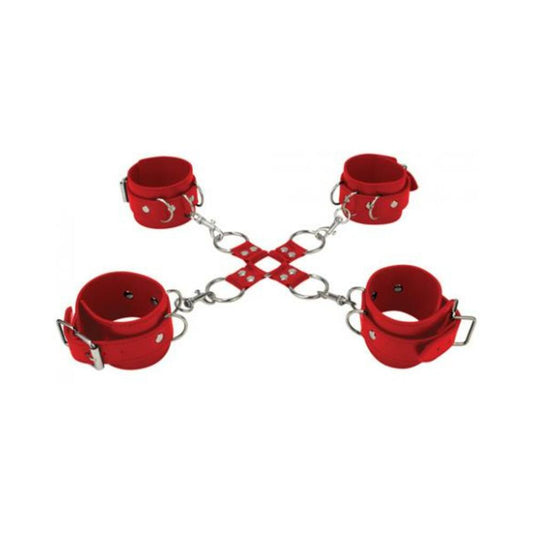 Ouch Leather Hand and Leg Cuffs Red Default Title Shots America Toys - Fetish