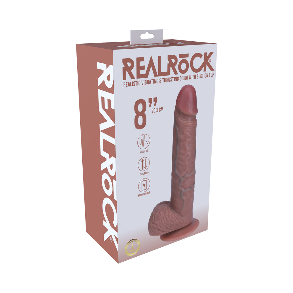 RealRock 8 in. Vibrating and Thrusting Cock with Balls Regular Straight Tan