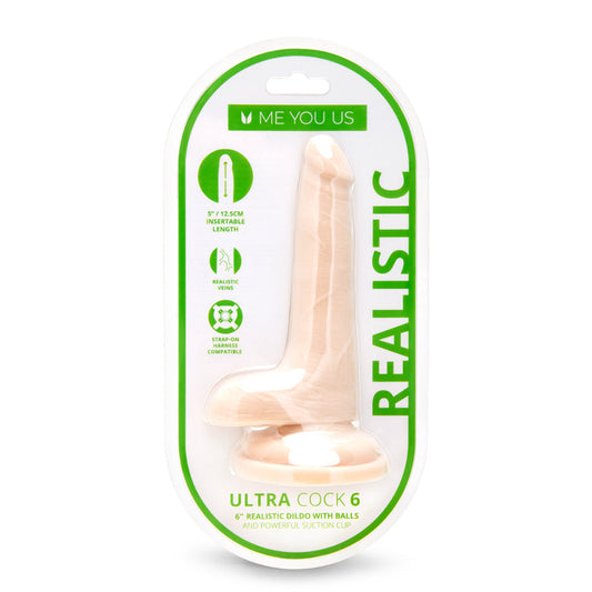 Me You Us Ultra Cock 6 in. Realistic Dual Density Dildo with Balls Vanilla