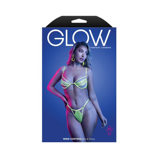 Fantasy Lingerie Glow Mind Control UV Reactive Paneled Underwire Bra & Panty L/XL